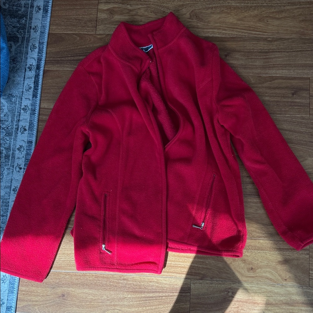Karen Scott Bright Red Fleece Zip Jacket